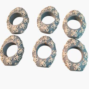 Easter Egg Napkin Rings Blue White Floral Design Vintage Ceramic